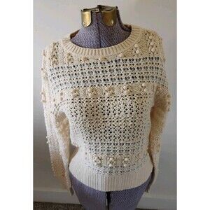 Rag & Bone Lo Crew Neck Sweater Off White Crochet Knotted Open Knit Size S